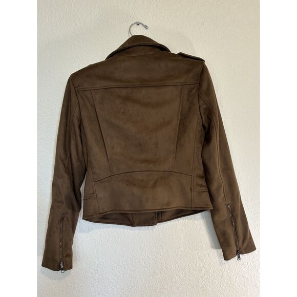 Banana Republic Vegan Suede Moto Jacket XS Brown Faux Suede Zip Biker NWT - Picture 3 of 4